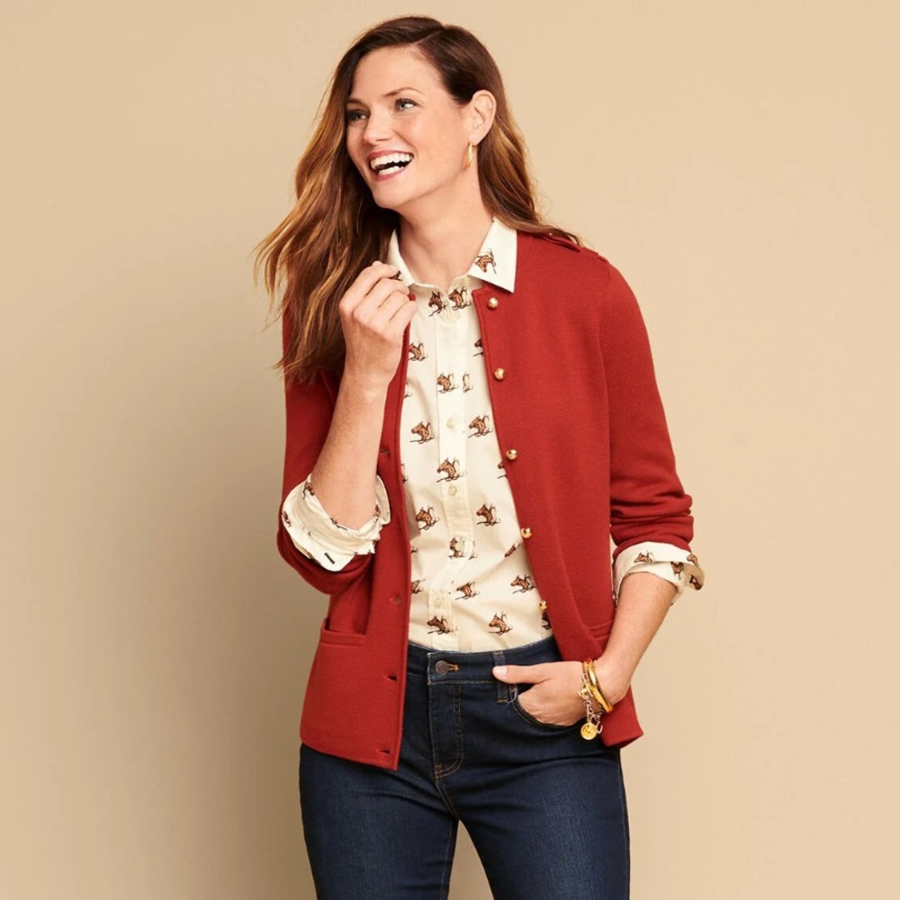 Talbots Merino Blend Military Sweater Jacket in Burnt Orange